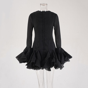 เดรสสั้นผู้หญิงแฟชั่น แขนระบายเดี่ยว แต่งระบายหลายชั้น ชายเสื้อผ้าต่อผ้าแบบระบาย - Product Image 6