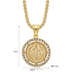 Accessoires en acier inoxydable hypoallergéniques Hip Hop brillant Zircon or argent prêtre collier pendentif exorciste de <span class=keywords><strong>Saint</strong></span> Benoît - Product Image 6