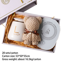 Ensemble chauffe-tasse en céramique de luxe 55 ° Tasse à café à température constante avec cuillère et serviette en forme d'ours, coffret cadeau premium