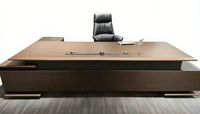 Ensemble de bureau de direction moderne en forme de L, de haute qualité, durable, écologique, modulaire, avec panneau en bois massif et table d'appoint en acier inoxydable
