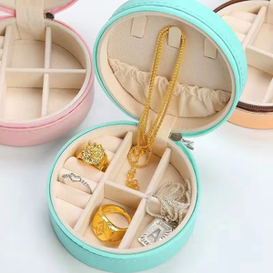 Round PU Leather Travel Jewelry Box Double Layer Multi Compartment Zipper Portable Organizer <b>Case</b> for Necklaces Rings <b>Earrings</b> - Product Image 6