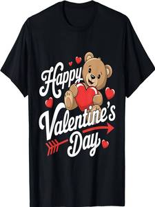Maglietta Unisex per San Valentino, Manica Corta, Girocollo, 100% Cotone Jersey, Design Stampato con Cartoni Animati, Primavera Estate - Product Image 1