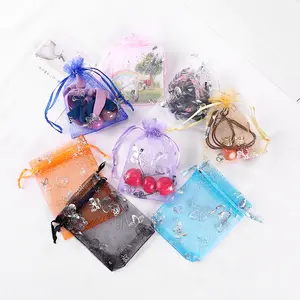 Bolsa de organização 9x12 cm, pequena bolsa transparente de malha para presente, embalagem de joias, borboleta, sacos de organza