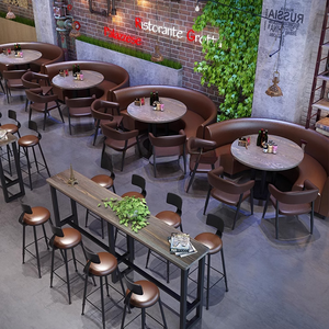Muebles para Restaurante, Sofá Largo Tapizado Moderno con Mesa de Madera para Cafetería, <span class=keywords><strong>Bistro</strong></span> Comercial - Product Image 4
