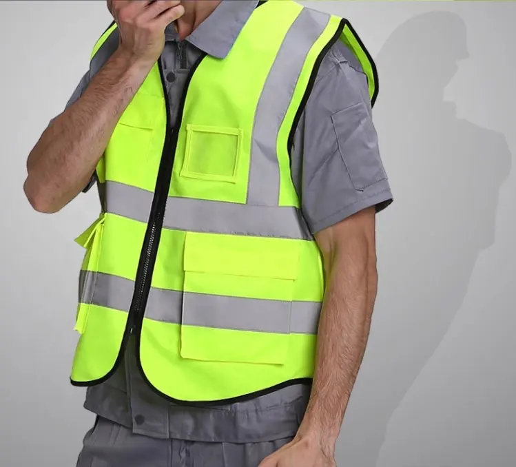 Lớp 2 hi-viz an ninh đồng phục phản xạ băng an toàn phản chiếu vest với logo mùa hè an toàn Áo khoác