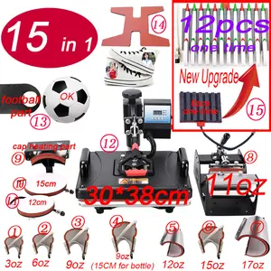 Combo 15in1 wärme transfer presse maschine 29x38cm sublimation maschine für kleidung hüte platten ball