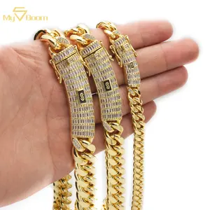 New 14K 18K Gold 6mm-14mm Miami Cuban Bracelet Hip Hop Stainless Steel Gold Monaco Cuban Link Chain Necklace For Men And Women