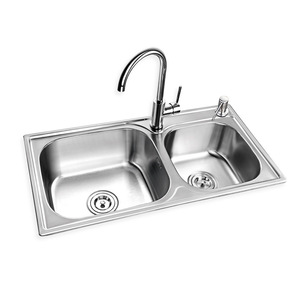 Évier de cuisine double en acier inoxydable 304 Ouert Oh-8143a à encastrer, surface polie, coins arrondis, type Star Basin - Product Image 5