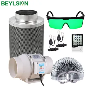 BEYLSION Set Filter udara karbon aktif, tenda penumbuh hidroponik dalam ruangan 4/5/6/8 inci kit penuh tanaman biji