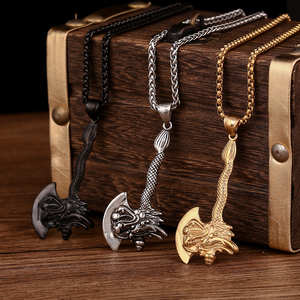 Collar con colgante de dragón dorado con hacha dominante de acero inoxidable personalizado a la moda para hombre - Product Image 1
