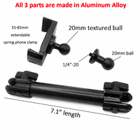 Support de téléphone portable flexible et réglable en alliage d'aluminium, bras long usiné CNC, avec filetage pour rotule de 20 mm et vis de 14 pouces, fixation par clip portable pour bateau