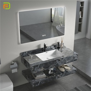 Évier de salle de bain en marbre mural avec miroir led intelligent, articles sanitaires - Product Image 5