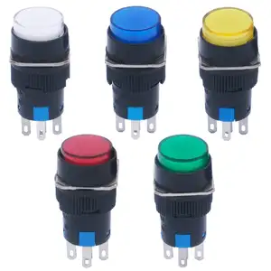 16mm 5Pins DC 12V renkli yuvarlak düğme 1NO 1NC anlık (ON) LED lamba ışığı IEDC ışıklı Push Button anahtarı