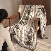 Plaid en laine jacquard et polyester tissé pour chambre et salon, douillet et chaud
