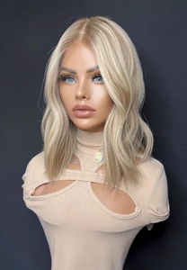 Parrucca con Base in seta Color <span class=keywords><strong>biondo</strong></span> <span class=keywords><strong>platino</strong></span> a doppio disegnate 12A qualità corta gioiello capelli umani grezzi in seta Top in pizzo - Product Image 6