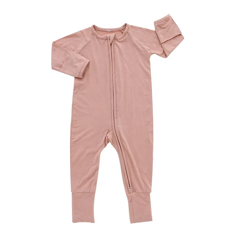 Bamboo Knitted Custom OEM Soft & Comfortable Texture Long Sleeve Baby Rompers With Zipper Style Boys And Girls Baby Jumpsuit