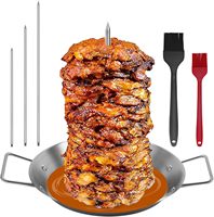 Grille de cuisson verticale Al Pastor en acier inoxydable chromé antiadhésive, avec support rotatif pour gyros, brosses et 3 éléments amovibles