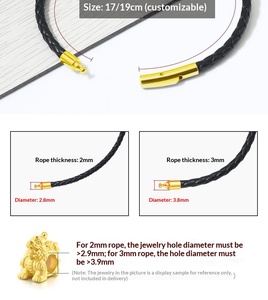 XD Cordón trenzado de hierro con cuentas rojas, oro duro 3D y piedra natural de la suerte, para hombres y mujeres, estilo pareja, pulsera de cuero - Product Image 4