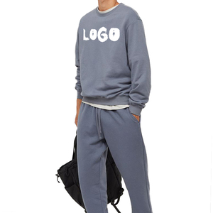 ชุดเสื้อสเวตเตอร์คอกลมมีฮู้ดสำหรับผู้ชายชุดสเวตเตอร์คอกลมมีฮู้ดผ้าคอตตอนสีฟ้าเทา - Product Image 1