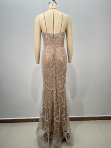 Vestido de Noche Árabe con Cuentas de Perlas de Sirena Color Nude A10984, Estilo <span class=keywords><strong>Imperio</strong></span>, Largo hasta el Suelo, para Ocasiones Formales - Product Image 3