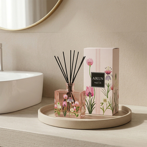 Aikun Custom Brand Owner Decorative Glass Bottle 120ml IP12 Formula Flower Fragrance Luxury Box Reed <b>Diffuser</b> Set for Bathroom - Product Image 1