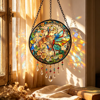 Attrape-soleil en verre teinté et cristal Art Déco avec oiseaux, 16 cm, ornement suspendu pour fenêtre, décoration intérieure, cadeau pour la Fête des Mères