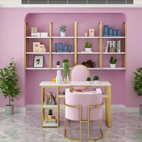 Ensemble de tables et chaises de manucure en marbre de luxe moderne, mobilier de salon, lumière LED, collecteur de poussière, couleur personnalisée, fabrication sur mesure