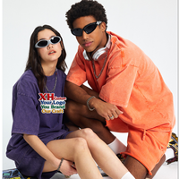 Ensemble court vintage délavé à l'acide et à la cire, effet vieilli, pour hommes et femmes, style streetwear, coupe ample, t-shirt et short, collection printemps