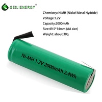 Rasoir électrique aa nimh onglet de soudure AA batterie rechargeable à dessus plat 2000mah 1.2v batterie
