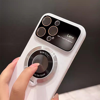 Étui pour téléphone portable givré avec support magnétique à grande lentille pour iPhone 15 14 plus 13 12 11 Pro max antichoc
