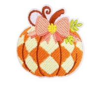 Patch thermocollant décoratif en polyester brodé, motif étoile et citrouille à carreaux colorés, avec nœud papillon, pour vêtements