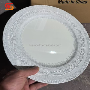 SMOOTH Hot Sell 13in Vintage White Plastic Charger <b>Plates</b> Round <b>Ceramic</b>-look Wedding Banquet Decorate Dinner Under <b>Plates</b> - Product Image 3