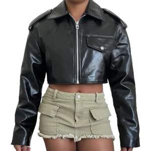 Chaqueta Corta de Cuero Sintético Personalizada 2026 para Mujer, Estilo Moto Biker, con Cremallera, Manga Larga, Cuello Vuelto, Ropa Urbana de Otoño - Product Image 5