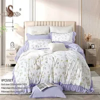 Nouvel ensemble de housse de couette King size 6 pièces à volants imprimé floral style français jaune