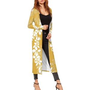 1MOQ spedizione a goccia 2025 all'ingrosso a buon mercato <span class=keywords><strong>giallo</strong></span> Elei polinesiano Samoan Design floreale Custom <span class=keywords><strong>cardigan</strong></span> a maniche lunghe per le donne - Product Image 4