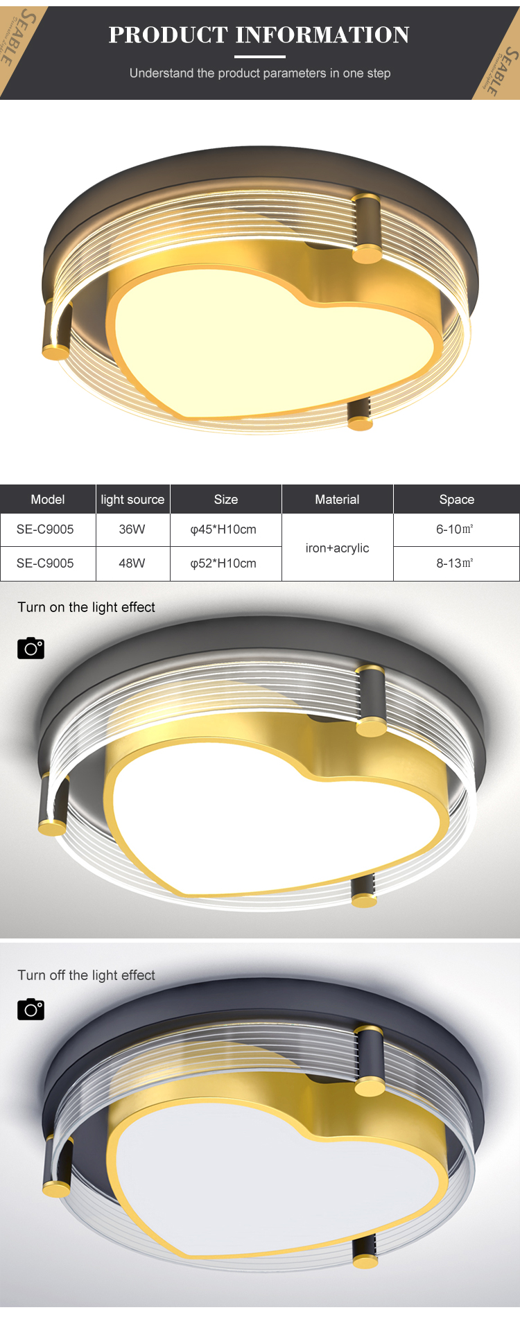 New Listed Decoration Indoor 36W 48W Bedroom Living Room Acrylic Contemporary LED Ceiling Light