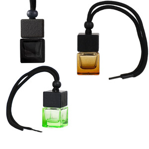 New Arrival 8ml Square <b>Car</b> Hanging Air Fresher Custom Color Empty Glass Perfume <b>Diffuser</b> Bottle With Wooden Lid - Product Image 1