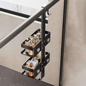 Sanipro Đen Đôi Tier treo tường cửa kính Móc áo với móc, phòng tắm thép không gỉ lưu trữ giá treo kệ - Product Image 3