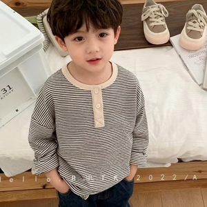 Autumn New Children's Leisure Bottoming Shirt <strong>Boys</strong> Long Sleeve T-Shirt Girls Striped Top Polyester <strong>Clothing</strong> Wholesale - Product Image 3