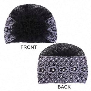 Nuevo Diseño de Turbante Musulmán con Encaje y Flores para Mujer, Hijab Transpirable con Pedrería, Accesorios Multifuncionales para Exteriores - Product Image 3