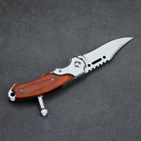 Outil de chasse de survie tactique, fabricant personnalisé, manche en bois, couteau pliant Portable d'extérieur avec LED, Offre Spéciale