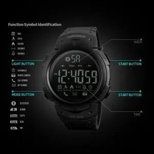 <span class=keywords><strong>SKMEI</strong></span> 1301 Nouvelle montre connectée <span class=keywords><strong>Bluetooth</strong></span> pour hommes, montres-bracelets multifonctions, rappel sportif, calories, podomètre, montre numérique pour hommes - Product Image 2