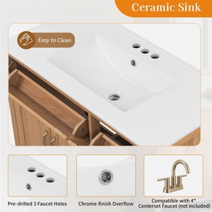 <span class=keywords><strong>Meuble</strong></span>-lavabo de salle de bain 36 pouces avec <span class=keywords><strong>vasque</strong></span> en céramique, finition grain de bois, pieds en bois massif, portes à fermeture douce, couleur naturelle - Product Image 5