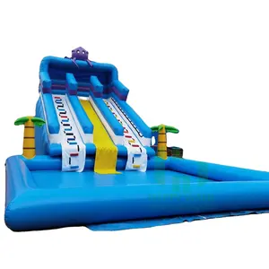 HI 2022 Commercial blue big octopus large pool bouncy jumping water slide with big pool amusement park in hot sale