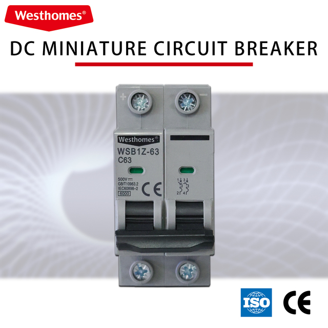 DC MCB WSB1Z-63 2P 500V 1000V 6kA Solar PV Circuit Breaker 10A 16A 25A 32A 40A 50A 63A Photovoltaic C Curve DIN Rail