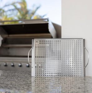 Cesta rectangular de acero inoxidable para asar verduras, bandeja de drenaje, bandeja para hornear, herramientas para barbacoa y camping al aire libre con mango de plástico - Product Image 3