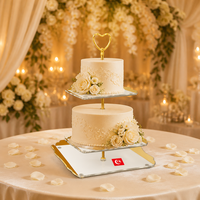 Support à gâteau en acrylique à 2 niveaux avec bordure dorée et poignée, présentoir à gâteau transparent pour mariage, anniversaire, table de desserts, vente en gros