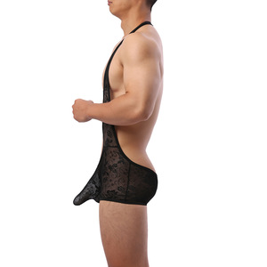 Lingerie Sexy in Pizzo Nero per <span class=keywords><strong>Uomo</strong></span>, Body Modellante Maschile, Tuta Nera - Product Image 4