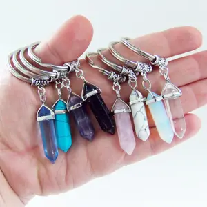 Bán Buôn Giá Lục Giác Điểm Pha Lê Đá Keychain Đá Tự Nhiên Chữa Bệnh Pha Lê Keychain Cho Giáng Sinh Quà Tặng Khuyến Mãi