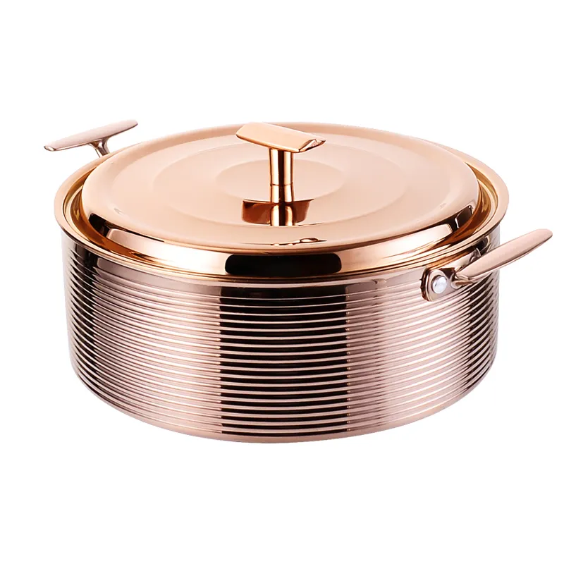 Fengq Pabrik Menjual 304 Stainless Steel Hotpot Pot Rose Golden Cookware Pot Logam Hotpot dengan Tutup Semua Baja untuk Memasak